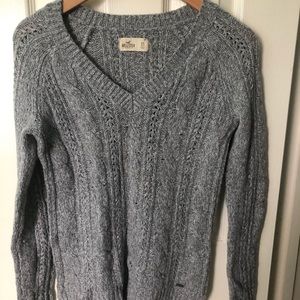 Gray Grey Cableknit V-neck Sweater Pullover
